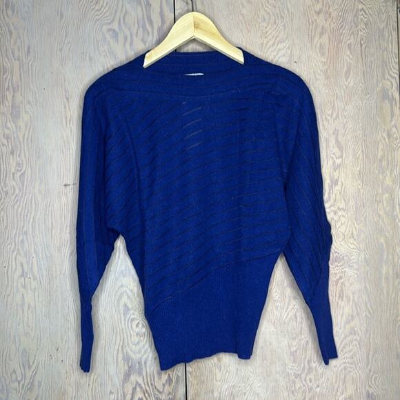 NWT Vintage Les Copains Blue Sheer Striped Sweater - Picture 1 of 6